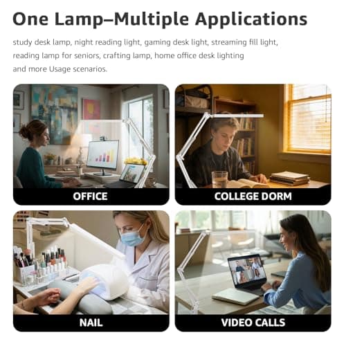 Upgrade Swing Arm LED Desk Lamp with Clamp, 80 LED Beads, 5 Color Modes & 11 Brightness Levels, 360° Adjustable Arm, Eye-Caring Light CRI95, Timer & Memory Function, for Office, Study, Crafting 8