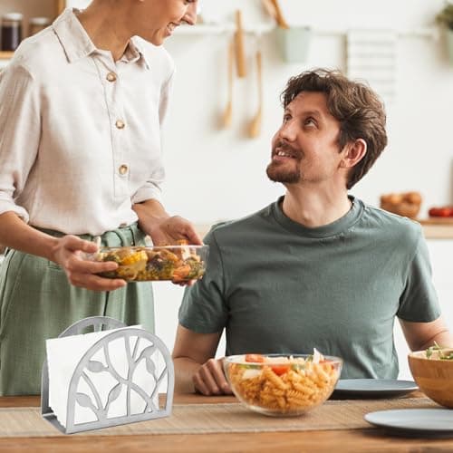 MEIGUI Napkin Holder, Stainless Steel Paper Napkin Holder Organizer Tissue Dispenser for Kitchen Countertops, Dining Table, Picnic Table, Indoor & Outdoor Use，Silver 5