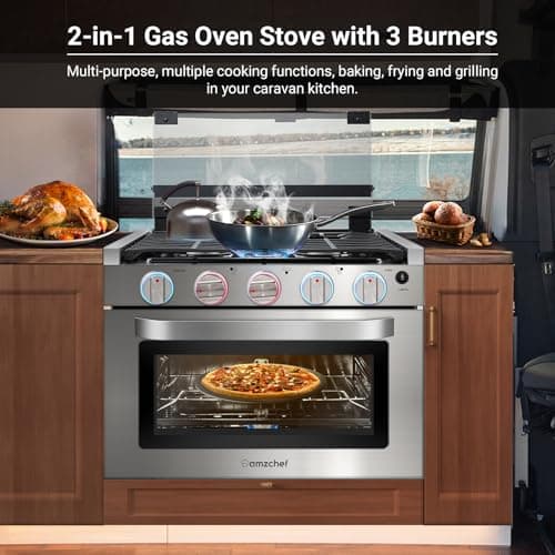 AMZCHEF 17 Inch 3-Burner RV Gas Range with 1.24 Cu.Ft Oven, High Output Propane Stove for Mobile Home, Camper, Apartment, Stainless Steel 8