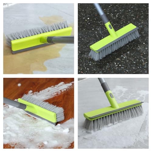 Floor Scrub Brush 2 in 1 Scrape and Stiff Bristle Deck Brush for Cleaning Concrete, Patio, Garage, Kitchen, Carpet and Bathroom 57" Long Handle 5