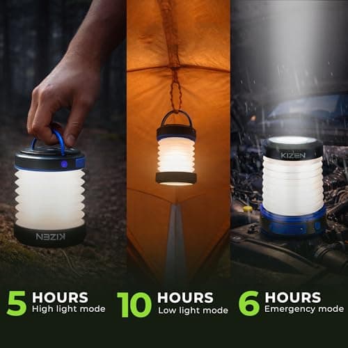 Kizen Outdoor Solar Lantern - Solar or Plug Rechargeable Lantern - Collapsible LED Light for Power Outages - Camping Essential Lamp for Tent Light, Hanging, or Flashlight 6
