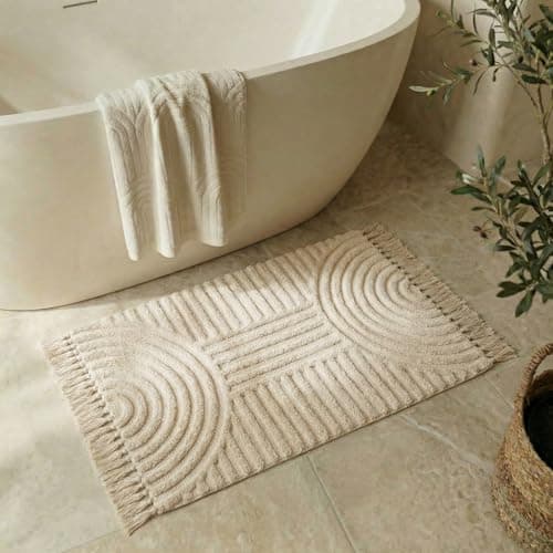 KIBAGA Beautiful Boho Rug with Tassels for Your Bathroom - Soft 2 x 3 ft. Cotton Rug Fits Perfectly Into Your Bath - Washable, Non-Slip Mat Ideal to Enhance Any Modern Home Decor, 24 x 36 inch