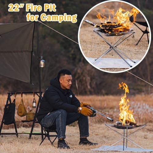 22 Inch Portable Outdoor Fire Pit with Carrying Bag,Foldable Stainless Steel Mesh Fireplace Wood Burning Collapsible Fireplace for Camping Outdoor Hiking BBQ Picnic 8