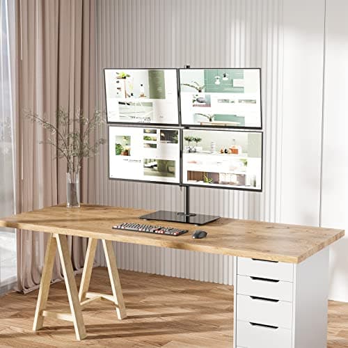 WALI Freestanding Quad Monitor Mount for 17-27 Inch Screens, Fully Adjustable 4 Monitor Stand with Swivel, Tilt, Rotation, Glass Base, Max Load 22 lbs per Arm (GMF004), Black 7