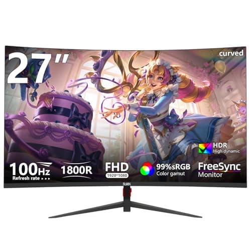 DJiEX 27 inch Curved Monitor 100Hz Computer MonitorFHD 1080p,HDR,99% sRGB,1800R,VESA Compatible,for Tablet,Desktop,Narrow Bezels on Three Sides, Blue Light Filter,Laptop and PC Work Gaming