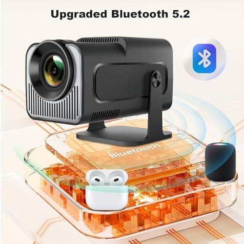 Mini Projector, HY320 Portable Projector, Support 4K 1080P with Dual-Band WIFI6 5G Wireless 5.0 Bluetooth Android 11, 180° Rotatable, Auto Keystone Correction, 40"-130" Screen Video Projector 5