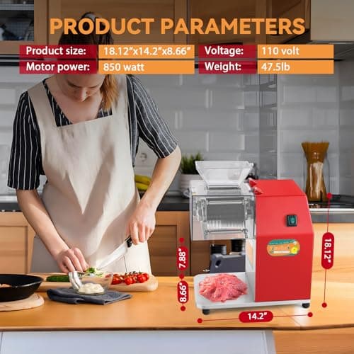 Newhai 850W Meat Cutter Machine, Commercial Meat Cutting Machine 5mm/0.2inch Heavy Duty, Stainless Steel Meat Slicer Shredder Restaurant, for Boneless Meat Soft Vegetables 6
