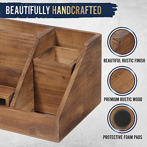 HBCY Creations 3 Piece Rustic Wooden Desk Organizer Set - Mail Organizer for Desktop - Great for Industrial Home Decor! Makeup Organizer for Vanity 7