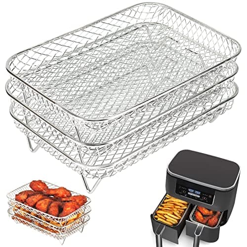 BYKITCHEN Air Fryer Rack for Ninja Dual Airfryer, 3pcs Stackable Stainless Steel Dehydrator Rack, Rectangle Double Air Fryer Accessories, Ninja Dual Airfryer Accessories
