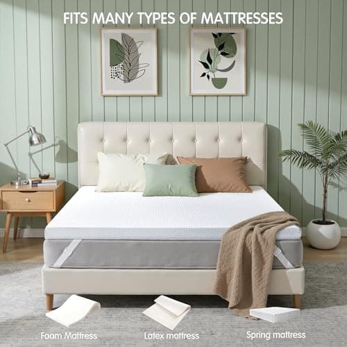 Subrtex 3 Inch Mattress Topper Cover (Only Cover) Mattress Topper Protector Bedding Rayon Made from Bamboo Removable Mattress Encasement with Zippers, Queen 6