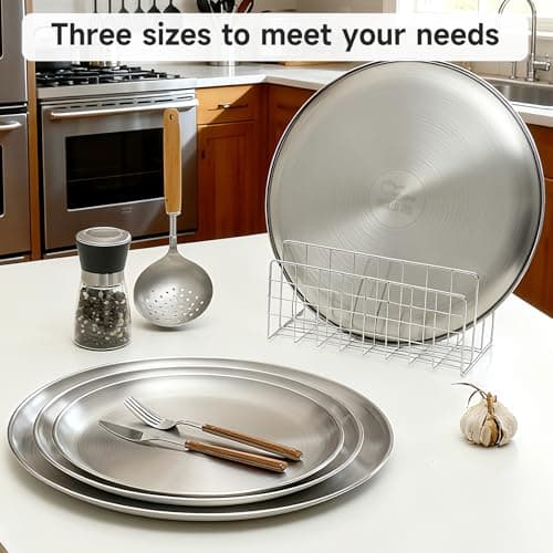 YeKuKing 16 Inch Pizza Pan for Oven 2 Pack Stainless Steel Baking Sheet Round Plates for Cake Pie and Salad Pizza Steel Large Tray Oven Dishwasher Safe & Easy Clean 4