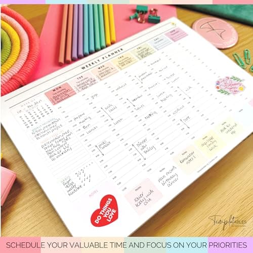 Weekly Hourly Planner Notepad, Daily Planner Desk Pad, Weekly Schedule, To Do List Note Pad, ADHD Planner | 50 Undated Tear Away Sheets | A4 (Rainbow) 2