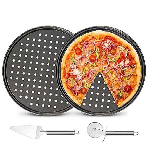Jocabo 2 Pack Round Carbon Steel Pizza Pan, Non-Stick, 12.5"