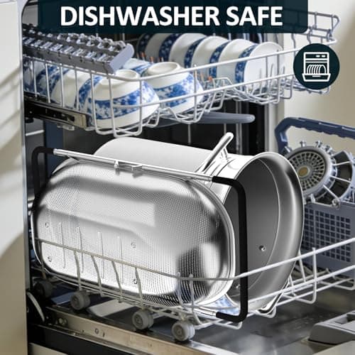 Over the Sink Colander - Strainers and Colanders - Sink Strainer Basket - Expandable Fine Mesh Strainer with Rubber Grip for Veggie, Fruits, Pasta, Home Kitchen Essentials (9.5W x 13.4-21.3L x 3.3H) 7