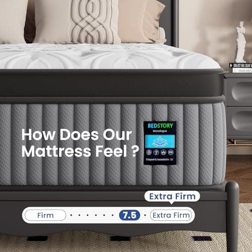 BedStory Extra Firm Queen Mattress 14 Inch, Deep Sleep Hybrid Mattresses 7-Zone Pain Relief - Extra Firm Bed in a Box - Fiberglass Free, CertiPUR-US Certified, 365-Night Trial, 10 Years Warranty 7