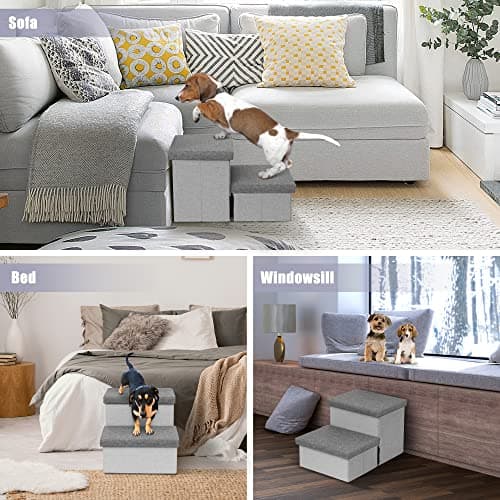 Dog Stairs with Storage, Foldable Dog Steps for Small Dogs, 2 Tiers Non-Slip Pet Stairs for High Beds Or Couch and Sofa, Hold up to 50 lbs Pet Doggy Cat 6