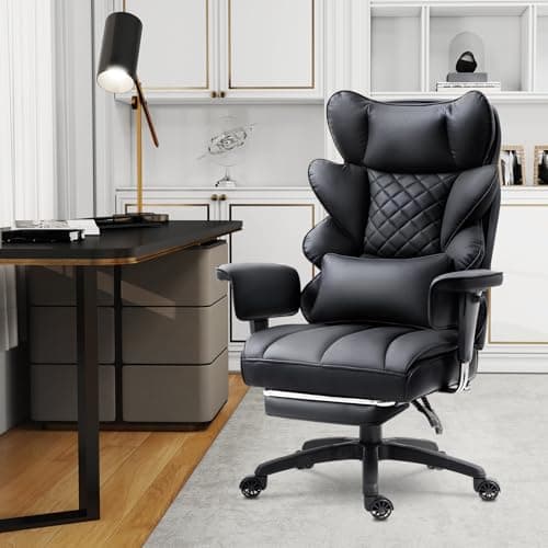 Dowinx Big and Tall Office Chair with Pocket Springs Cushion,High Back Computer Gaming Chairs with Adjustable Armrests,Executive Desk Chairs with Lumbar Support and Footrest,PU Leather-Black