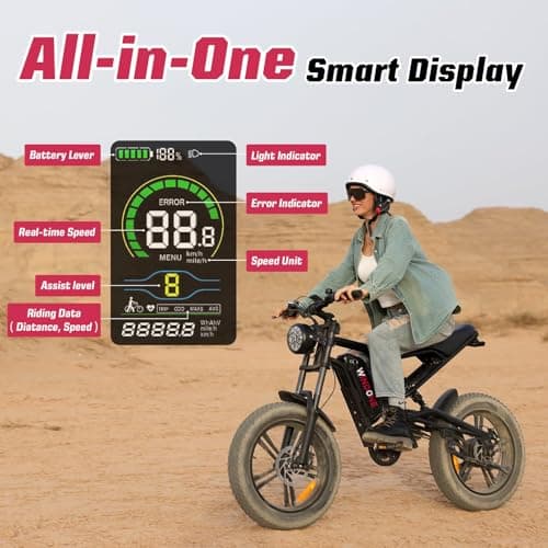 Windone E2X Electric Bike for Adults, Full Suspension, 48V13Ah Removable Battery, Up to 45KM/H & 75KM (PAS), 1000W Peak Ebike with All-Terrain 4.0" Fat Tires, UL Certified, Moped E-Bike 8