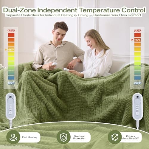 LunaHush Heated Blanket Electric Blanket King Size, 90" x 100" Fast Heating Blanket with Dual Control 8 Heating Levels & 10 Hours Auto Off, Machine Washable, ETL & FCC Certification, Green 4