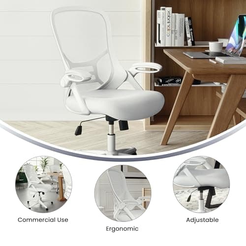 Flash Furniture Porter High-Back Swivel Office Chair with Adjustable Lumbar Support and Height, Ergonomic Mesh Desk Chair with Flip-Up Armrests, White 5