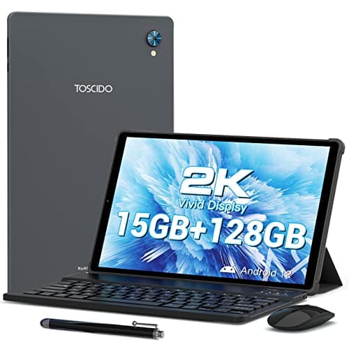 TOSCiDO Tablet 2023 Android 12 Tablets 10.3 inch 2K FHD Tableta,15GB RAM 128GB Storage 2TB Expand,8 Core 12nm CPU Tablet PC,2000 * 1200 IPS, in-Cell LCD Screen,8000mAh,5G WiFi,GPS,8+13MP Camera,Gray