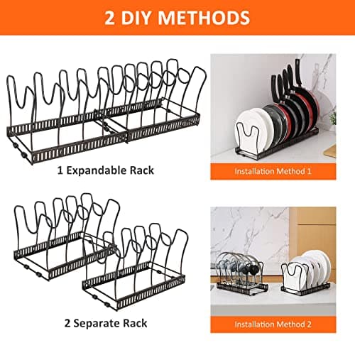 Pot Rack Organizer -Expandable Pot and Pan Organizer for Cabinet,Pot Lid Organizer Holder with 10 Adjustable Compartment for Kitchen Cabinet Cookware Baking Frying Rack,Bronze 6