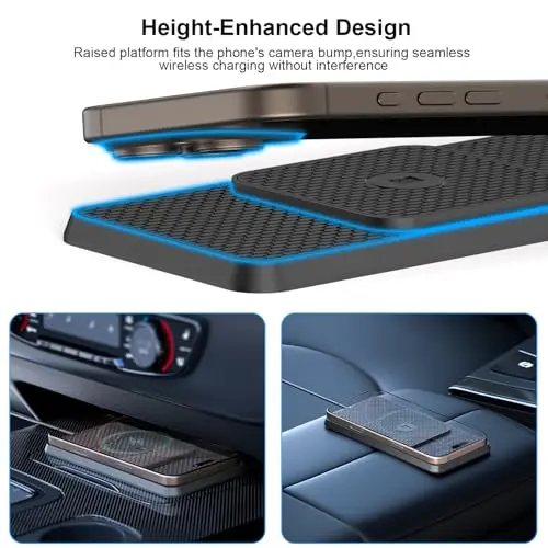Wireless Car Charging Pad, Reestecqi 15W Fast Wireless Car Charger Pad Non Slip Charging Mat with 30cm Cable and 70cm Extension Compatible with iPhone 16 Pro/15/14/13 AirPods Samsung Google 6
