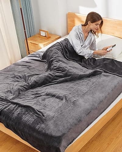 Heated Blanket Electric Blanket Full Size, Heating Blanket with 6 Heating Levels & 1-10 Hours Auto Off, Super Soft Cozy Flannel Blanket with Fast Heating for Home Office Use, 72" x 84", Charcoal Gray