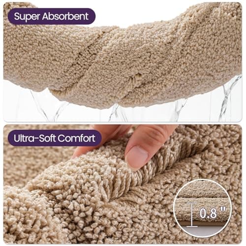 DEXI Bathroom Rug 24x16, Non Slip Washable Bath Mat for Shower Floor, Absorbent Soft Bathmat with Rubber Backing, Quick Dry Microfiber Carpet, Beige 7