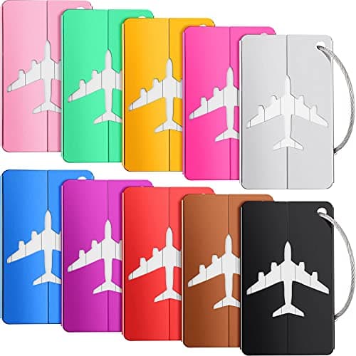 Weewooday 10 Pieces Metal Travel Luggage Tags Business Card Holder Aluminum Travel ID Tag for Luggage Baggage Identifier(Mixed Colors)