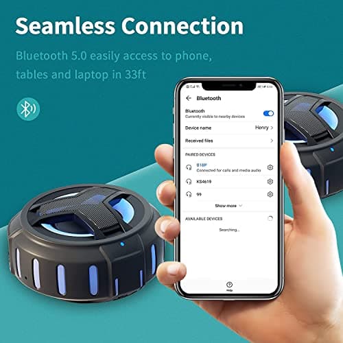 EBODA Bluetooth Shower Speaker, Portable Bluetooth Speakers, IP67 Waterproof Wireless Speaker with LED Light, Floating, 2000mAh, True Wireless Stereo for Kayak, Beach, Gifts for unisex -Black 7