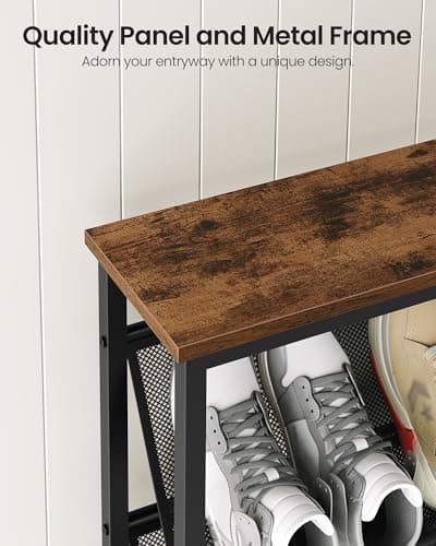 CHOEZON Shoe Rack, 4-Tier Slanted Shoe Storage Shelf, Narrow Shoe Rack for Entryway, Shoe Organizer with Adjustable Feet, Slim Shoe Shelf with Wooden Top and Metal Frame Rustic Brown and Black TXJ75BF 8