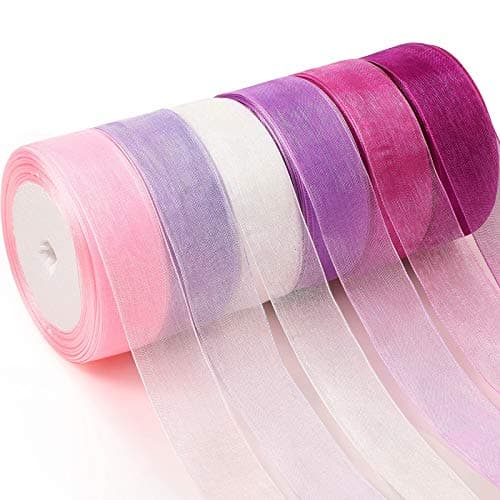 6 Rolls Organza Ribbon Sheer Chiffon Ribbon Bulk for Wrapping Decorating Valentine Wedding Birthday Bouquet Garland(25 Yard Each Roll,Purple)