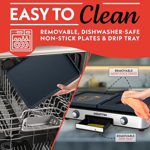 Gourmia 3-in-1 Indoor Grill & Griddle Electric Combo – Dual Independent Cooking Zones, Reversible Nonstick Ceramic Plates, XL Cooking Surface, 250–400°F Adjustable Temp, Dishwasher Safe 5