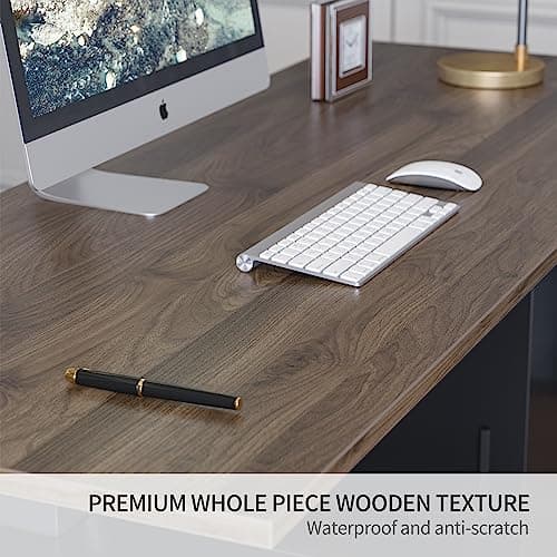 FEZIBO L Shaped Standing Desk, 63 inch Executive Standing Desk, Adjustable Height Desk with Storage Drawers for Home Office, Deep Wood Grainy 8