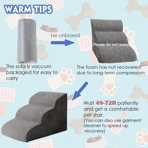 Furnishh Dog Stairs for Small Dogs High Bed Couch Chair, 14.5 Inches 3-Step Pet Steps, Dog Ramp for Older Injured Dogs, Cats, Small Pets, Non-Slip and Durable 5