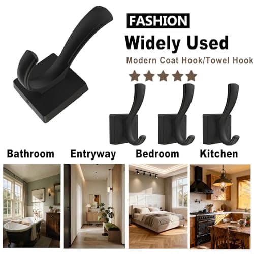 TOFIIGREM Black Towel Hooks Coat Hooks for Wall, Hand Towel Holder Robe Hook for Bathroom, Entryway Hat Hooks for Hanging Coat Towels Keys Hats (6 Pack) 5