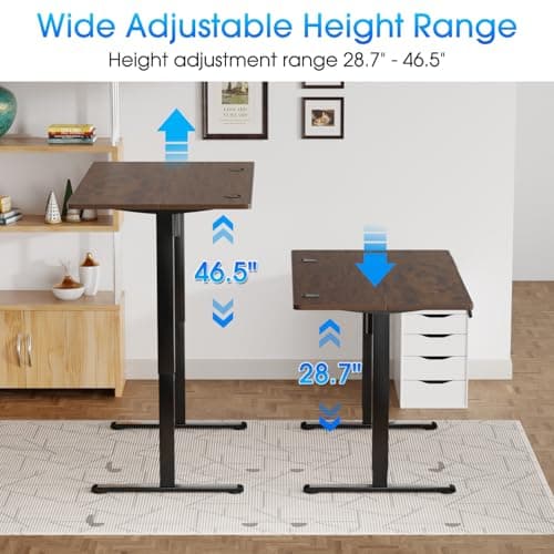PayLessHere 48 Inch Electric Standing Desk Computer Desk with Large Space and Headphone Holder Office Desk with Electric Lifting and 2 Memory Function for Office Meeting Room,Brown 5