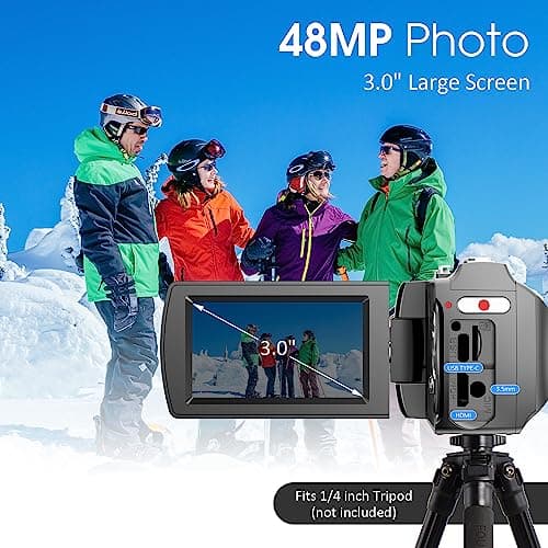 Rumyums Camcorder Video Camera 4K 60FPS 48MP Vlogging Camera for YouTube 18X Digital Zoom Camcorder 3.0" IPS Screen Video Recorder with Wireless Lavalier Microphone, Controller, 2 Batteries 7