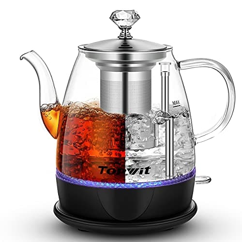 Topwit Electric Kettle Glass, For Hot Water, Tea and Coffee Dual Purpose Design, BPA-Free, 1L Pour Over Removable Stainless Steel Infuser, Auto-shut Off & Boil-dry Protect