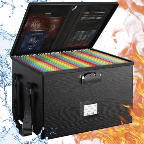 ROSONG Fireproof Document Box File Organizer - Portable Locking Filing Storage Box with Handle Waterproof for Hanging Letter/Legal Folder Important Document