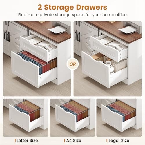 SEDETA Farmhouse L Shaped Standing Desk, 55 inch Height Adjustable Corner Desk with Storage Drawers, Standing Computer Desks with Power Outlets for Home Office, White 6
