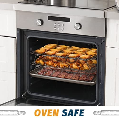 HIWARE Oven-Salf Collapsible Cooling Rack for Baking, 3 Tier 12”x 16.5”, Stainless Steel and Fit Half Sheet, Stackable Wire Cooling Racks for Cookie, Pizza, Cake 6