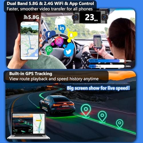 4 Channel Dash Cam 360° View,4K Front Rear Inside Dashcam,Left Right Dash Camera for Cars,Built-in GPS, 5G WiFi,Voice Control,Night Vision, 24/7 Recording Parking Mode Monitor, Free 128G Card 6