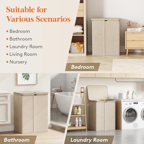 Lifewit 165L Large Laundry Basket with Lid, Laundry Hamper with Plastic Handles and Removable Bag, Foldable Tall Dirty Clothes Hampers for Laundry for Laundry Room, Bedroom, Bathroom, Dorm, Beige 9