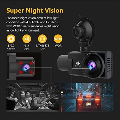 Dash Cam, Z3Pro Dash Cam Front and Inside, 2K+1080P Front and Inside Dual, Car Camera, IR Night Vision, Parking Mode, G-Sensor, Support 256GB 6