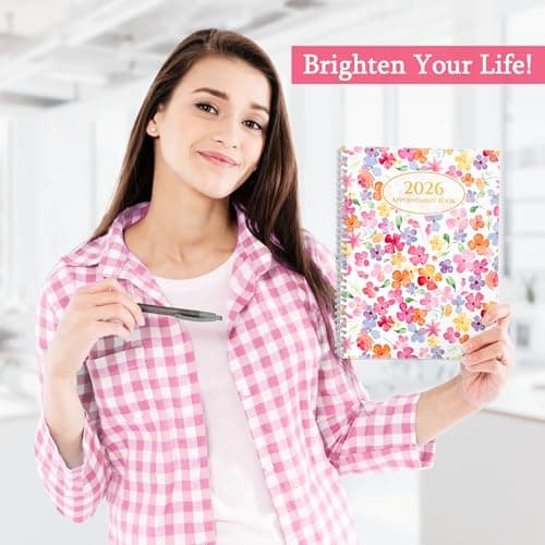 CRANBURY Daily Planner 2026, 8.5x11 Appointment Book, Jan to Dec 2026, 15-Min Hourly Scheduler, Large Daily Planner Book with Colorful Tabs (Blossoms) 9