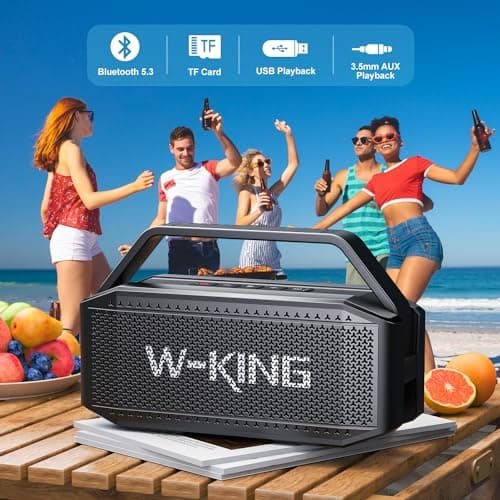 Portable Bluetooth Speaker Wireless, W-KING 80W PEAK IPX6 Waterproof Loud Bluetooth Speaker with 2 Full-Range Drivers/Rich Bass,2 Pairing/30H/U-Disk/TF Card/AUX/EQ, Party Boombox Outdoor Large Speaker 5