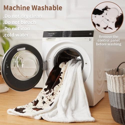 Cow Print Electric Blanket Heated Throw Blanket with 3 Heat Settings & 4-Hour Auto Shutoff, Fast Heating, Soft Flannel & Sherpa Fleece, Machine Washable, 50 x 60 Inches (Beige Cow Stripes, Throw) 6