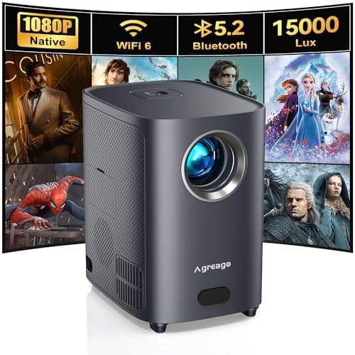 [Electric Focus] Projector with WiFi and Bluetooth, Native 1080P 15,000 Lumens 4K Supported, Agreago Outdoor Movie Projector for Home Theater UP to 300", for iOS/Android/TV Stick/HDMI/USB